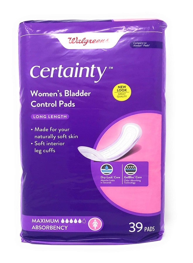 Walgreens Certainty Womens Bladder Control Pads, Maximum Absorbency, Long Length 39 Count - Image 1
